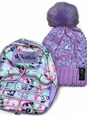 Justice Youth Girls Hat and Backpack Bundle